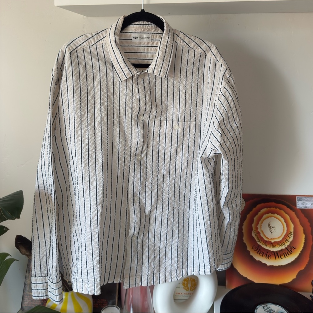 zara men flowy wrinked striped shirt